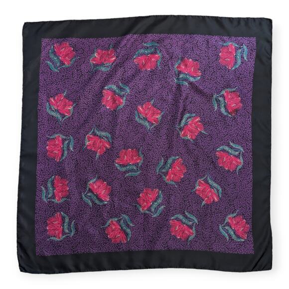 80s 90s silk LAURA ASHLEY magenta pink flower scarf 34" square - Picture 1 of 4